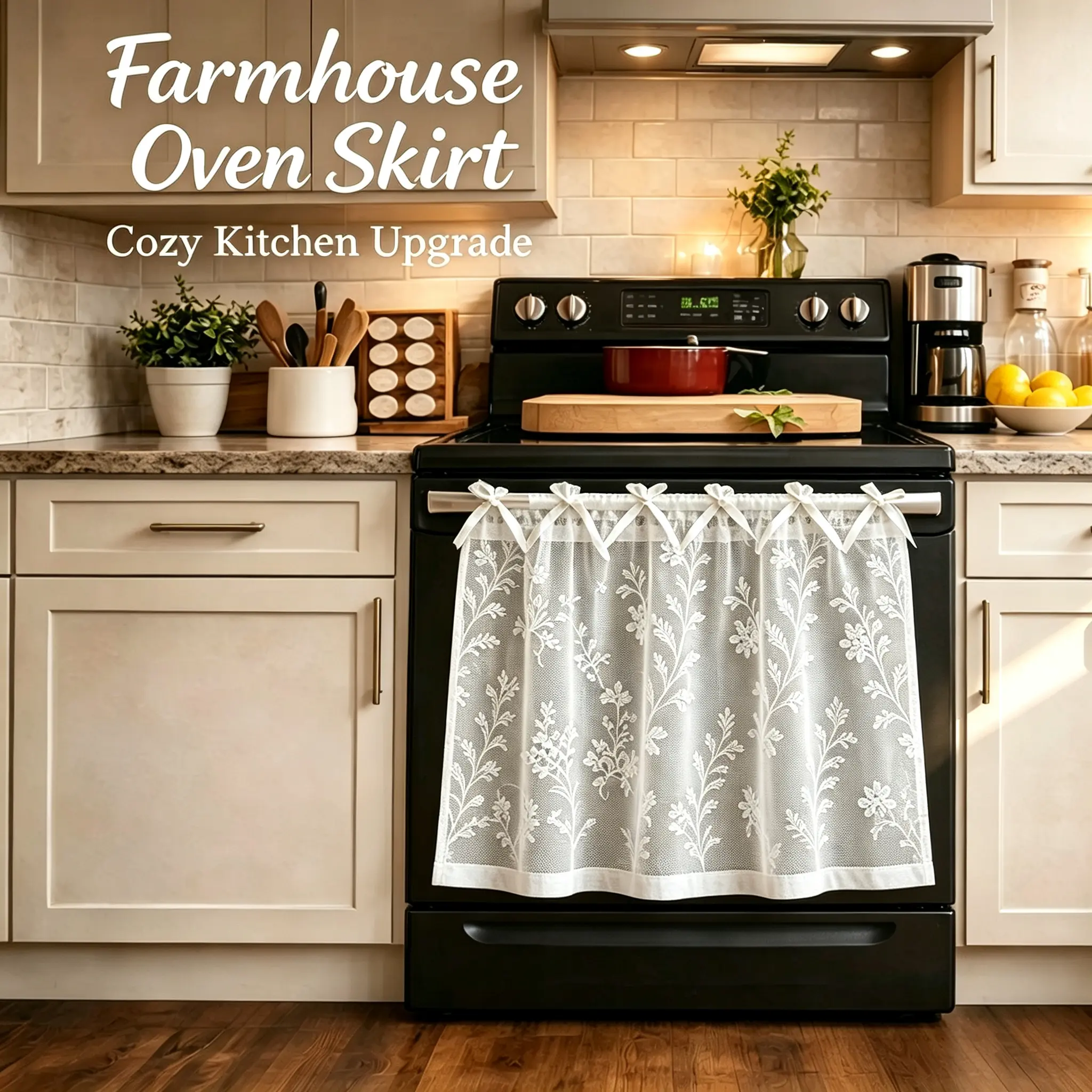 Farmhouse Gingham Oven dishwasher Curtain, Heat Resistant Oven Stove Cover, Easy Tie-On Skirt to Hide Stains, Vintage Kitchen Decor for Standard Ovens Washer Protector