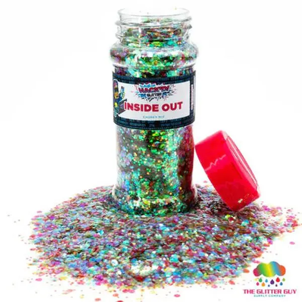 Inside Out Chunky Cosmetic Glitter, Multicolored Polyester Mix for Decorative Nails, Non-Toxic, UV Resistant Nail Art Accessory in 100mL Shaker, Glitter Decorative Nails