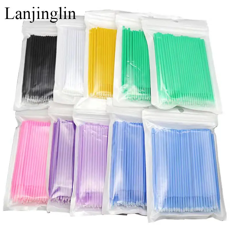 Lanjinglin 100/200pcs Micro Brushes Cotton Swab Eyelash Extension Eye Lash Glue Cleaning Brushes Applicator Sticks Makeup Tools 2026 New