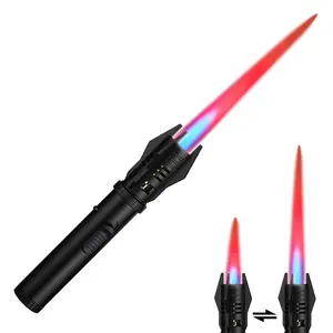Lightsaber Jet Butane Torch Lighter - Kitchen & Camping Refillable Windproof Adjustable Flame for BBQ, Candles, Fireworks, Campfire (No Butane) Black Grill Cooking Lightweight Utensils Portable