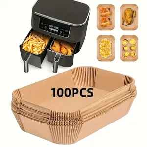 Disposable Air Fryer Liner Paper, 50/100pcs Rectangular Paper Air Fryer Liner Pots, Kitchen Accessories Square Square Paper Basket Bowls, Baking Trays, Oven Accessories, Kitchen Gadgets & Supplies, Household Baking Tools