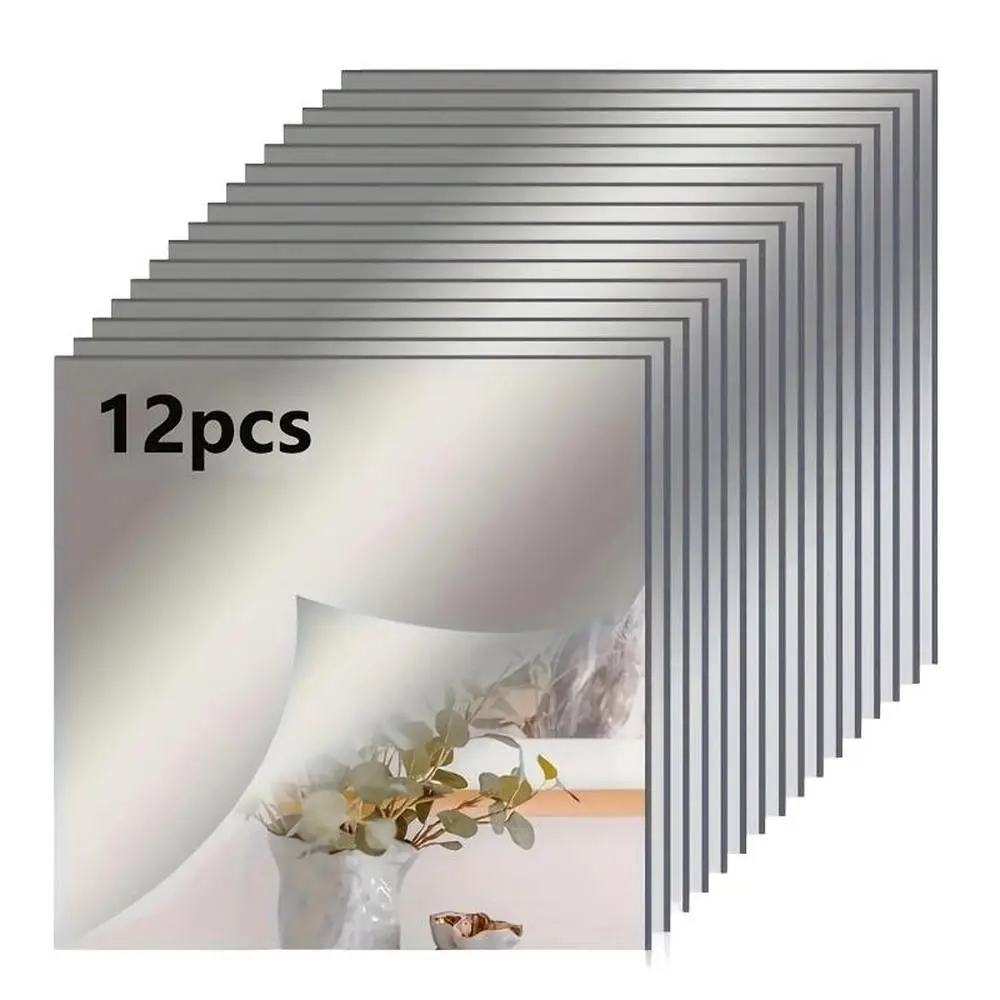 12pcs Acrylic Mirror Stickers, Self-Adhesive Frameless Panels, Thick Modern Home Decor, Wall Decals, Decorative Wall Sticker, Suitable for Living Room, Bathroom, Shower Area, Decoration Items, Kitchen Bathroom Decoration