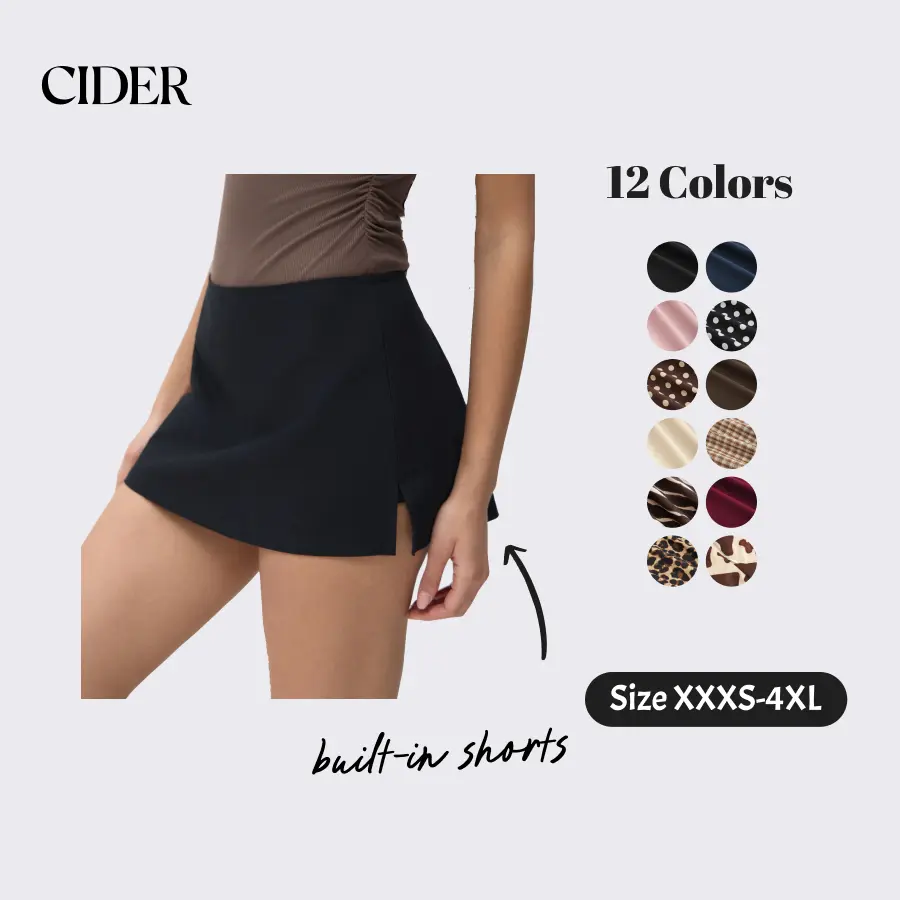 Cider Women's Plain Low Waist Bodycon Mini Skort - Side Split, Polyester Cotton, Casual Comfy Basic Versatile Skorts, Multi-Size 0XL-12/14, 2XL-20/22, 4XL-26 Summer Outfit