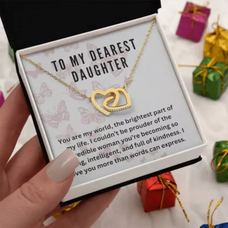 To My Daughter Interlocking Hearts Necklace with Message Card and Gift Box