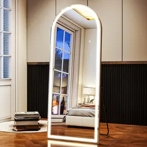 LED White Arched Full Length Mirror - 24" x 65" Adjustable Brightness, Touch Screen Controls, Wall Mounted or Freestanding for Bedroom, Living Room, Cloakroom Dressing Mirror