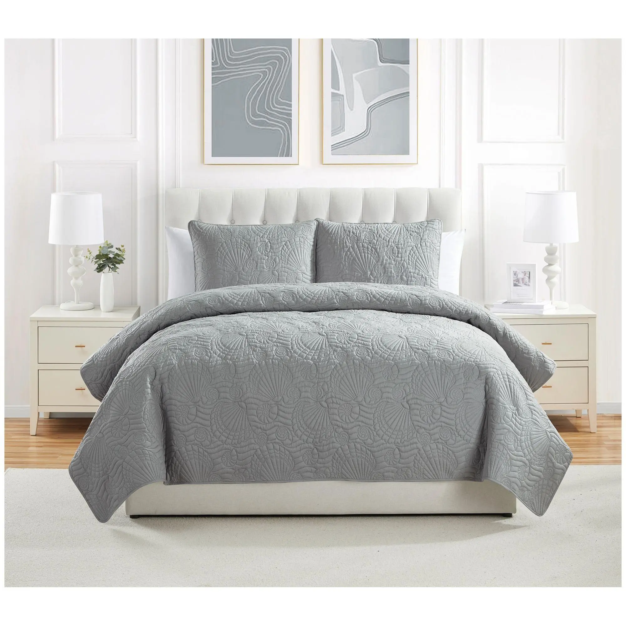 VCNY Home Ocean 3pc Solid Seashell Coastal Quilt. King