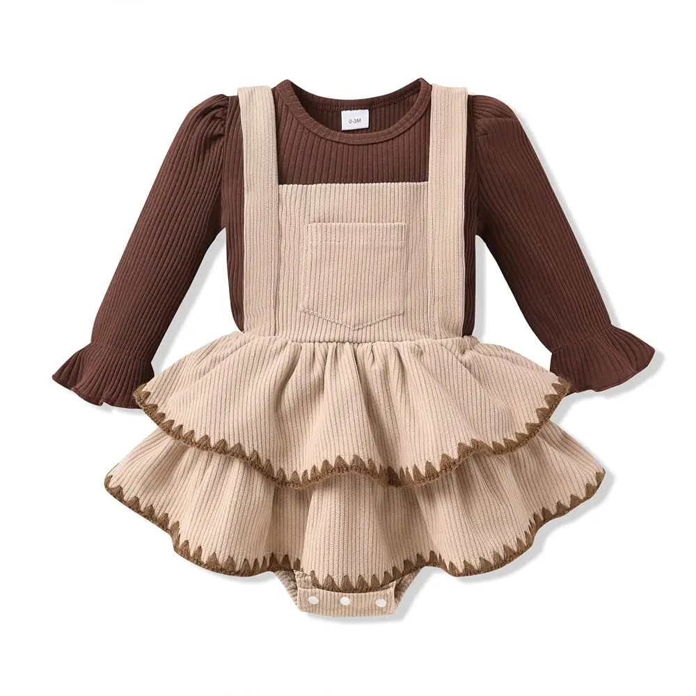 Toddler Girl 2-Piece Fall Clothing Set - Long Sleeve Stripe T-Shirt, Strap Overall Dress with 1 Pocket (Toddler Girl Stuff)