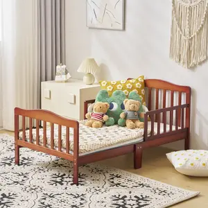 Baby Toddler Bed Solid Wood Bedroom Furniture with Safety Rails Espresso