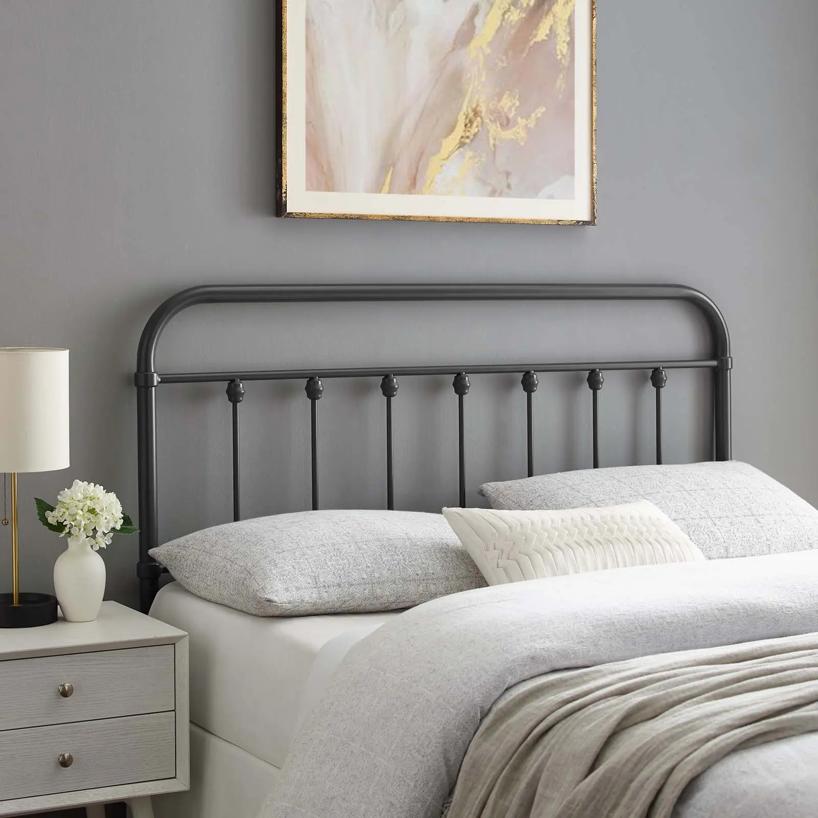 Modway Sage Twin Metal Headboard - Twin Size Bed Frame, Modern Farmhouse Style, Adjustable Country Rustic Headboard, Gray, for Bedroom Decor