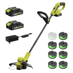 String Trimmer, 20V 12-inch Cordless Weed Wacker with Auto Line Feed, 2 X 2.0Ah Battery Powered Lawn Edger with 8 Pcs Grass Cutter Spool Line, Fast Charger Included