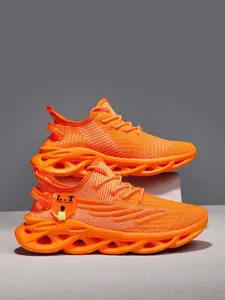 Women's Orange Lace Up Mesh Sneakers, Casual Breathable Comfortable Sports Running Shoes, All-match Basic Shoes for Daily Wear