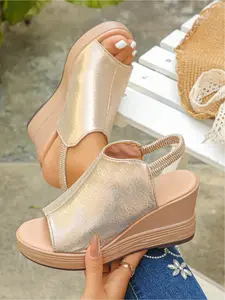 Women's Platform Wedge Sandals Open Toe Elastic Band Casual Summer Flatform Shoes