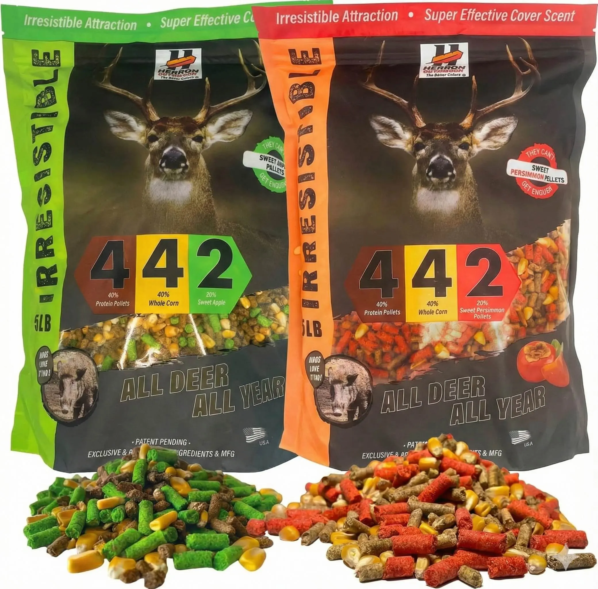 Herron Outdoors Inc 4-4-2 Apple + Persimmon Bundle Deer Feed Attractant, Deer Hunting, 40/40/20 Ratio