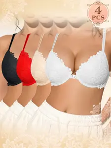 Front-Closure Bra with Adjustable Sexy Lift & Support Lace-Trimmed Puffy Cups Underwire Support Comfortable & Breathable Deep V-Line for Enhanced Curves Sculpts a More Defined Bust Perfect for Commuting, Dates, & Everyday Wear