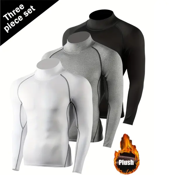 3pcs Men's Thermal Lined Compression Tops – Winter Warm Long Sleeve Base Layer with UV Protection for Basketball, Football, Skiing, Running & Outdoor Sports summerwins