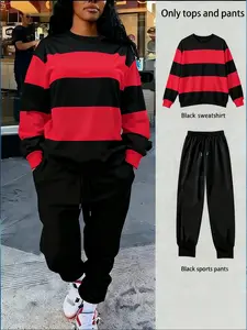 Women's 2-Piece Sweatshirt Set, Long Sleeve Round Neck,Drawstring Pants, Casual Fall Winter,casual 2-piece sweatsuit