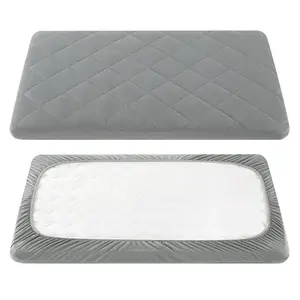Pack and Play Sheet - Soft Quilted  Cover Pad,  Mattress Protector with 1''-3'' Deep Pocket, Thick Play Yard Playpen Sheets, Breathable Fluffy  Mattress Pad, 39"x27", Grey