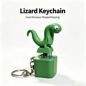Chargable Lizard Shaped Button Keychain, Sound & Flashing Light Fidget Accessory, Mini Animal Pendant Key Ring for Adults Stress Calming Relief