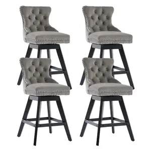 Modern Velvet Upholstered Bar Stools Set of 2/4,360° Swivel Bar Stools, Velvet Tufted Bar Chairs with Wood Legs & high Backrest and Nailhead Trim, for Kitchen Island, Counter Height Chair for Kitchen, Bar, Dining Room,summervibes summervibes