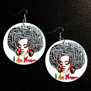 I AM WOMAN Afro Medium Statement Dangle Wood Earrings Clearance