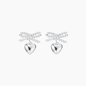 Cider BEADED BOWKNOT & Heart Drop Earrings in Two Colors, One Size - Simple Design with Heart-Shaped Beads