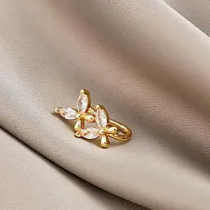 Nose accessory with non perforated U-shaped nose clip and micro inlaid zircon heart lightning crown nose nail made of copper material, easy to wear