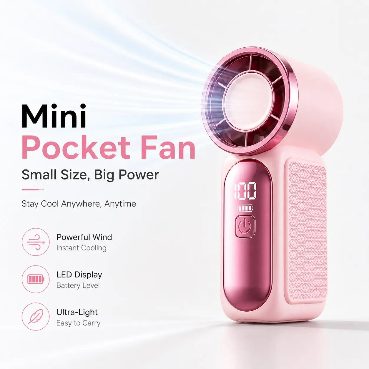 Mini Pocket Fan – Ultra Portable Handheld Fan with Strong Wind, Quiet Motor & Digital Display, Perfect for Travel, Outdoor & Daily Use tiktokshopbacktoschool