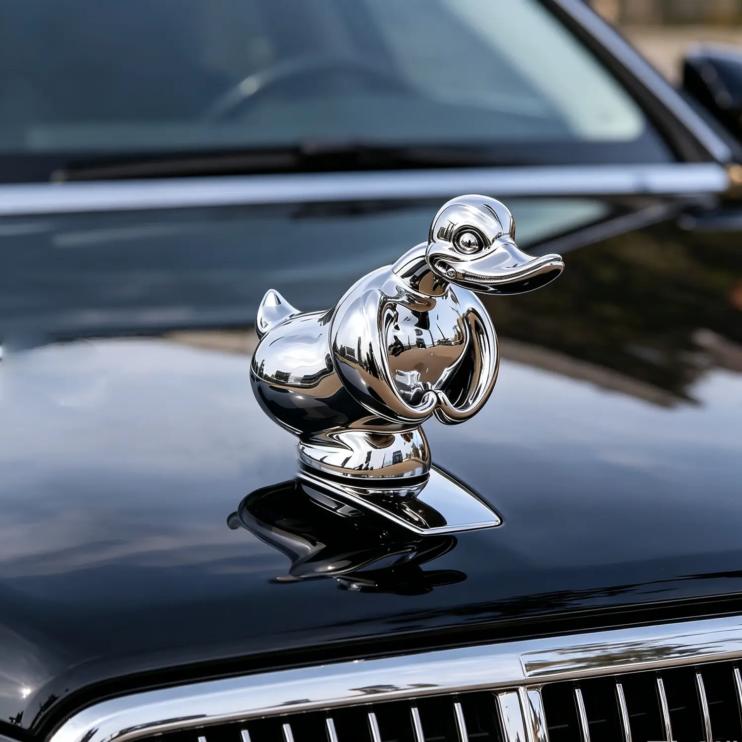 Polished Chrome Duck Toy Figurine, Shiny Silver Metal Duck Statue, Cute Desktop Ornament for Home Office Car Decor