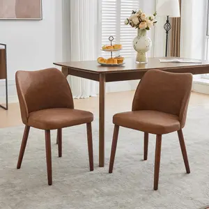 Garvee Set of 2 Upholstered Wingback Dining and Kitchen Chairs with Thick Cushions, Wood Legs, and Leveling Feet. Available in PU or Fabric Upholstery in Multiple Colors for Dining and Living Rooms