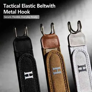 Metal Hook Elastic Belt Buckle Invisible Design Soft Adjustable Side Tactical Belt Unisex No Split Belt