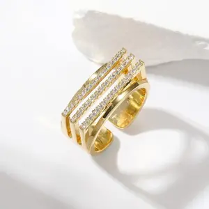 2026 New Fresh Multi-Layer Index Finger Ring, Wave-Shaped Diamond Inlay Hollowed Out Fashion Ring
