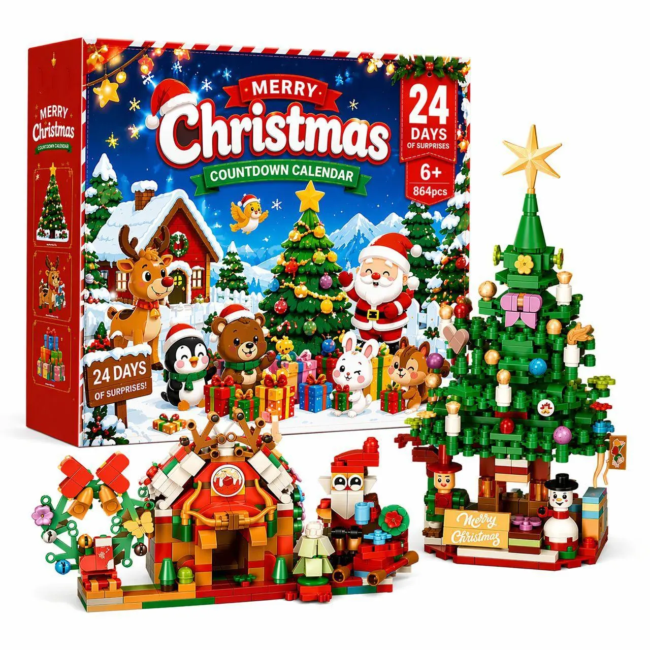 2026 Unisex Christmas Advent Calendar Bricks & Parts - 24-Pack Assembly Puzzles with Christmas Tree, Elk Sleigh, Train, BPA-Free High-Quality Materials, Double-Sided Instructions, Ideal Gift for Block Enthusiasts, Thanksgiving, Transportation, Assembly Ki