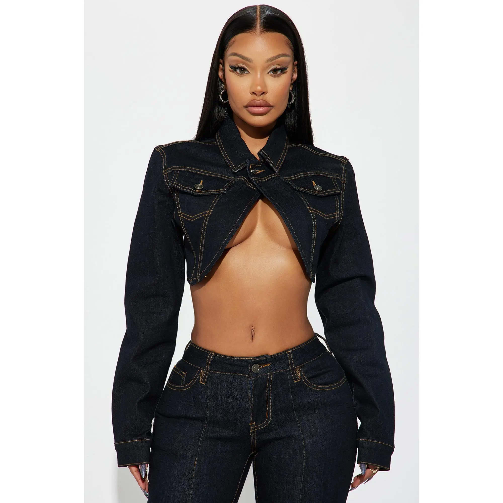 Pinegrove Cropped Denim Bolero Jacket - Dark Wash