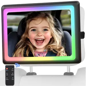 [Black Friday] Safety Car Seat Mirror with Seven Customized RGB Lights and 15° Convex Mirror for Wide Horizon Viewing - Well-prepared for Long Drive Rear Viewing