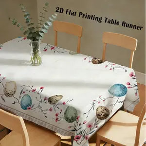 2D Flat, 1 Piece, Tablecloth with Easter Egg & Floral Branch Pattern, Watercolor Print Style Decorative Tablecloth, Ideal for Easter Party, Family Dinner, Restaurant Decoration, Patio Picnic, Indoor & Outdoor Table Decoration