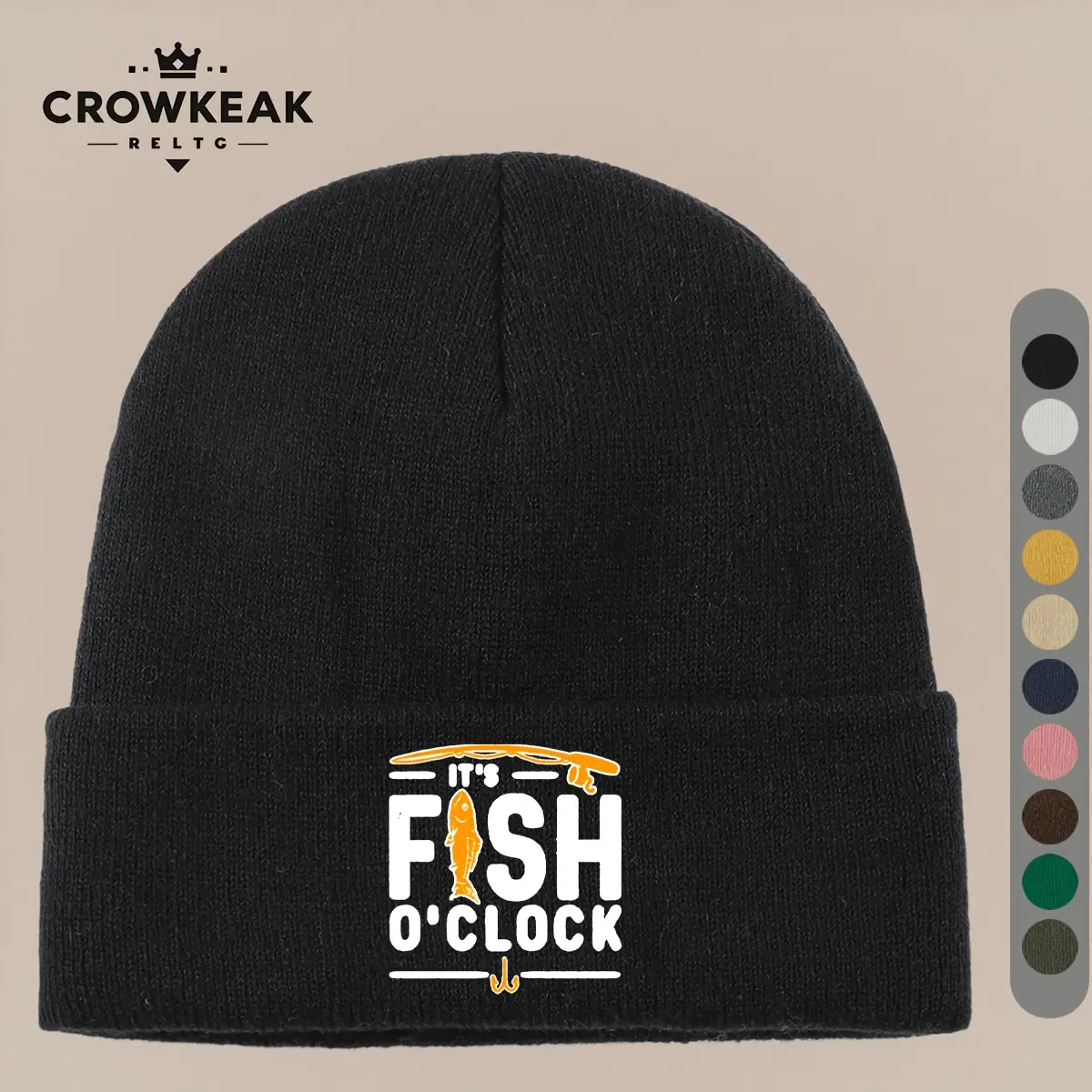 S&T 1PC "FISH O'CLO" Fishing Rod Print Winter Knit Hat, Comfortable Lightweight Winter Ski Hat Unisex, Stylish Urban Beanie, Parent Autumn Winter Vacation Cold-Proof Warm Elastic Brimless Hat, Papa Outdoor Hiking Hat Head Wrap Fishing Hat