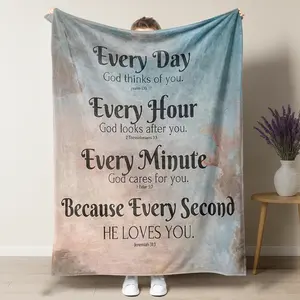Inspirational Bible Verse Throw Blanket, "God Thinks of You" Christian Quote, Cozy Plush Blanket for Religious Gifts & Comfort