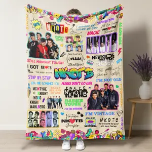 NKOTB 90s Nostalgia Blanket – Retro Collage Design Featuring New Kids on the Block Icons, Hit Song Lyrics & Fan Memorabilia, Perfect for NKOTB Fans & 90s Pop Music Enthusiasts