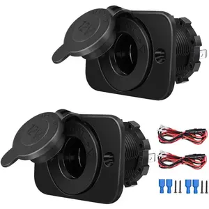2-Pack Cigarette Lighter Socket, 12V Power Outlet Receptacle for Car Marine Motorcycle ATV RV, with Wire Fuse DIY Kit by