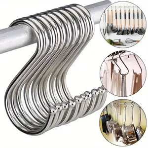 10PCS Heavy Duty Stainless Steel S Hooks, Thickened Round Head Metal Multi-Purpose Hanging Hooks, Anti-Scratch Hardware, Suitable for Closet, Bathroom Shower, Clothing Store Storage