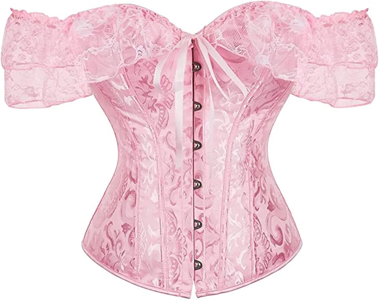 Women Lace Off Shoulder Corset Bustier Boned Overbust Corset Bodyshaper Lingerie Top