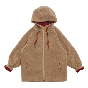 No.1 New Autumn and Winter American Retro Lamb Wool Embroidered Plaid Hooded Cardigan Sweater Women's Casual Trend Warm Top cardigan sweater sweater knitwear hoodie jumper jacket Womenswear jacket Coats Fitted Long Sleeve Comfort