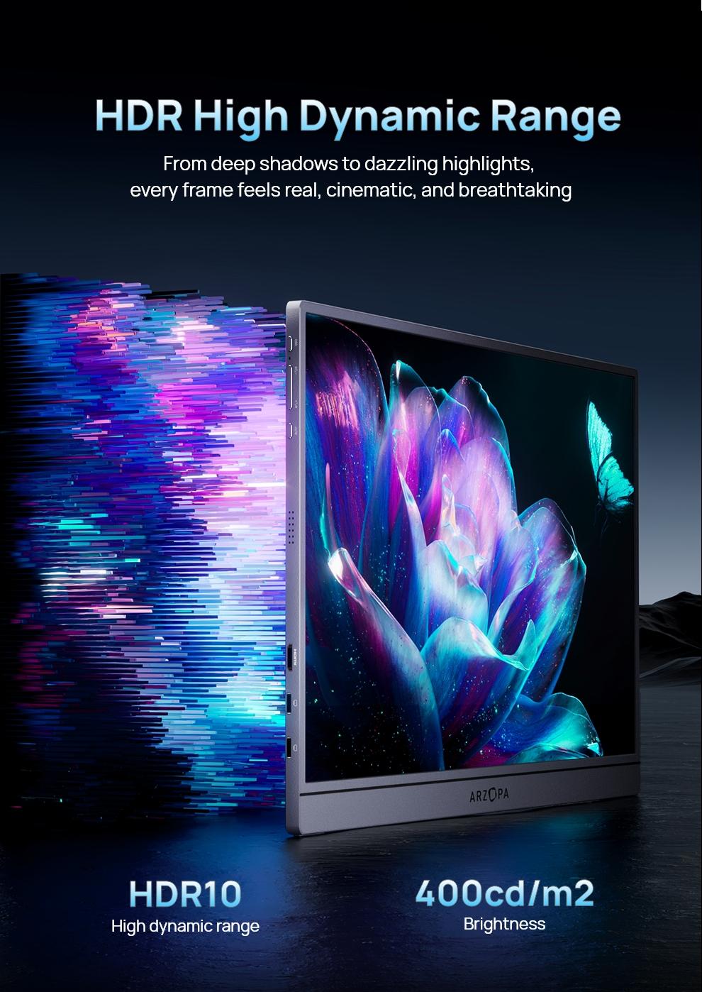 ARZOPA 16.1" 2.5K 180Hz Portable Gaming Monitor 107% sRGB 2560x1440 QHD 1080P Ultra Slim External Second Screen for Laptop PC PS5 Mac Xbox with Built-in KickStand & Dual Speakers