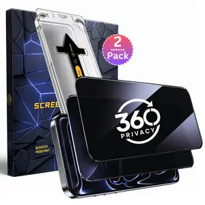 2 Pack Privacy Tempered Glass Screen Protector for iPhone 16/15/14/13/12/11 - 9H Shockproof Impact-Absorbing Anti-Spy, HD 360° Privacy, Phone Accessories for Protection