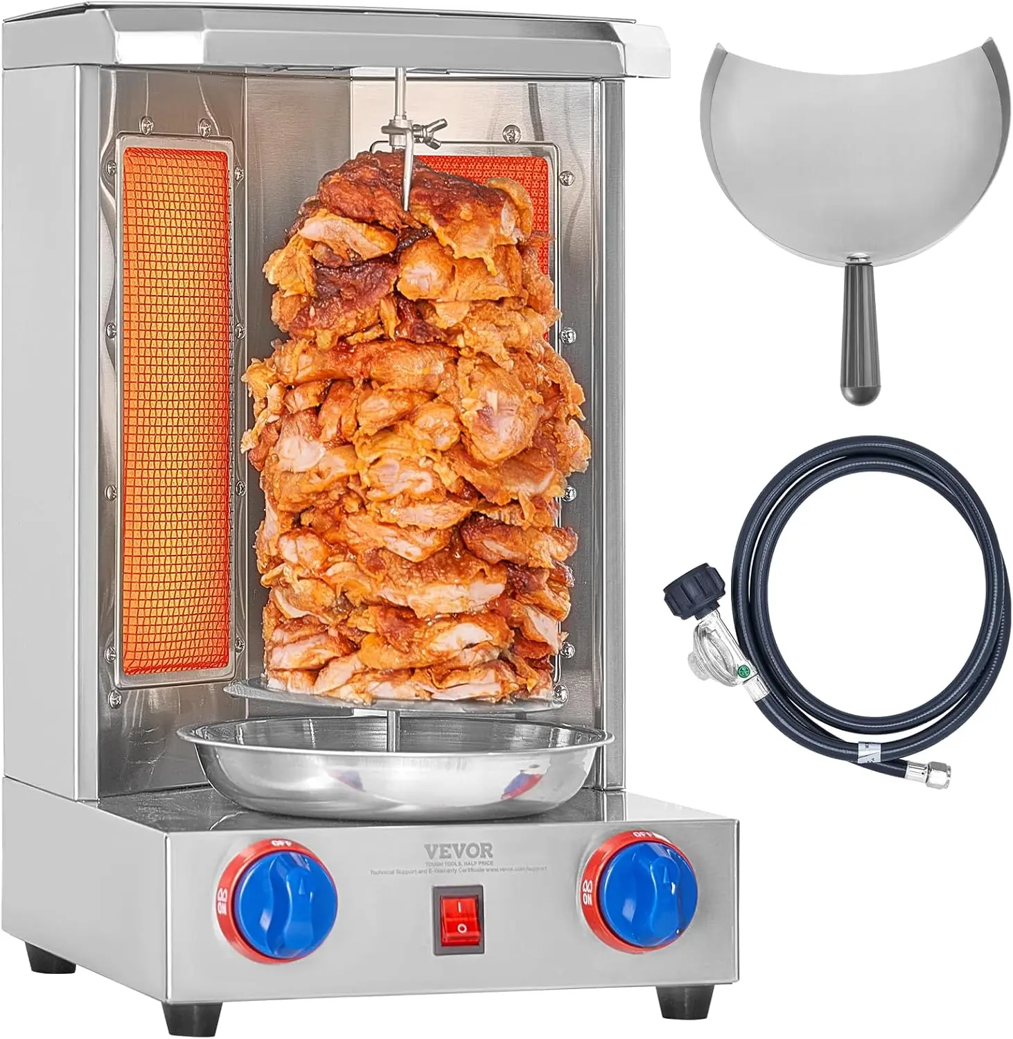 VEVOR Stainless Steel Gas Vertical Broiler Rotisserie Oven, 13 lbs Capacity, 2-Burner Rotary Grill with Temperature Ctrl, Doner Kebab Chicken Shawarma Cooker for Home & Restaurant Kitchen Appliances