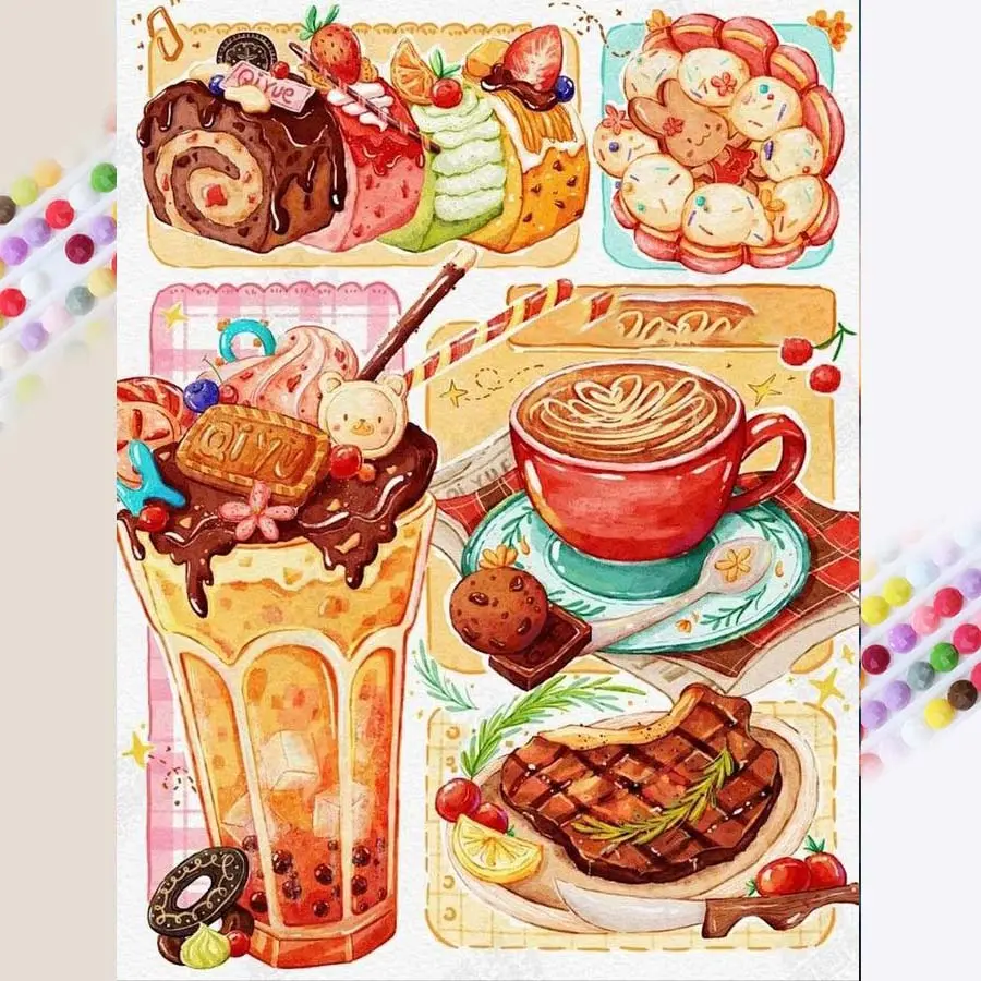 1 DIY diamond painting kit, 5D diamond art set, DIY decoration, food dessert diamond painting kit with full round diamonds, mosaic, diamond art, DIY art home decor, suitable for Christmas, Handmade Gifts.
