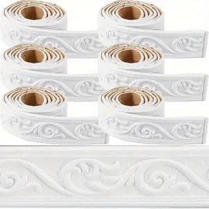 6 Rolls of Crown Decoration Strips, 3d Flexible Foam Wall Decor, 532 X 3 Inches Peel and Stick Self-adhesive Baseboard, Decorative Wallpaper Trim, Retro Style Wall Edge Decoration, Suitable for Diy Hotel Decoration, Plastic Material