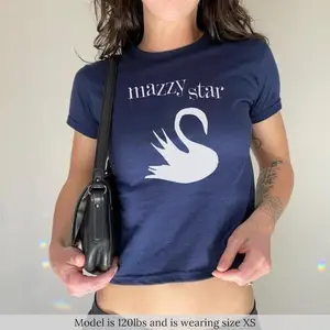 Vintage Navy Mazzy Star Band Tee for Women, Baby Tee 90s Inspired  White Writing