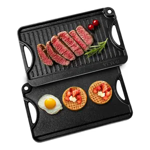 VEVOR 14x8.5 inch Reversible Grill Griddle Pre-Seasoned BBQ Pan Cast Iron Black
