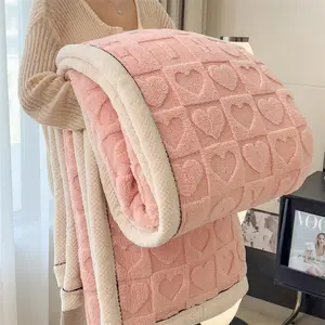 Heart Pattern Knitted Fleece Warm Lightweight Cozy Blanket, Soft Comfortable Throw Blanket, Bedroom & Living Room Blanket, Perfect for Dormitories and Travel, Heart Shaped Blanket